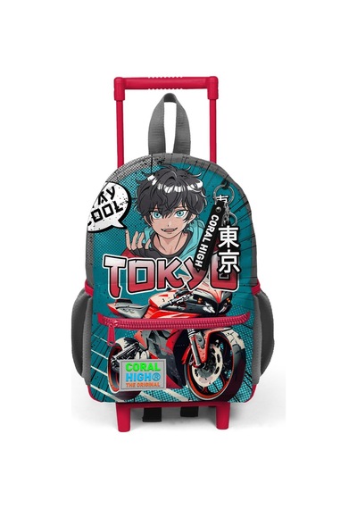 Minik Yuva Çekçekli Sırt Çantası Gri Nefti Anime Motorsiklet Desenli İki Bölmeli 24064