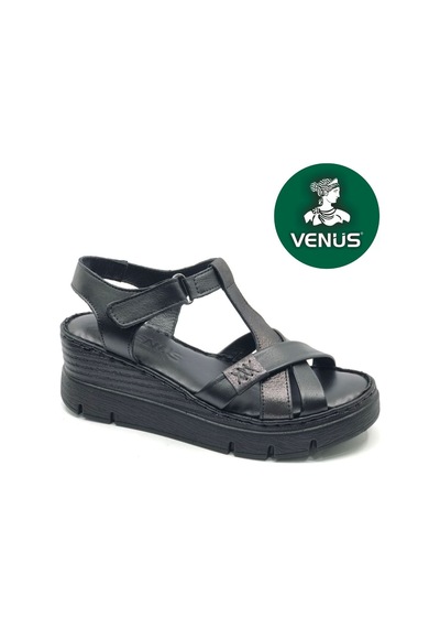 Venüs Boobril Hakiki Deri Comfort Ortopedik Kadın Sandalet siyah