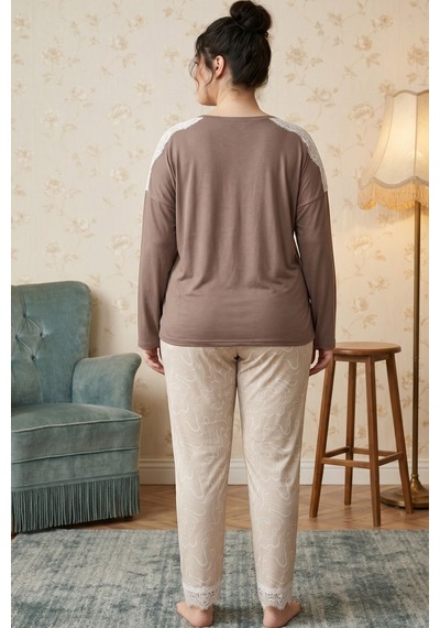 Siyah İnci Vizon Büyük Beden Battal Boy Viskon Örme Pijama Takım 26224852