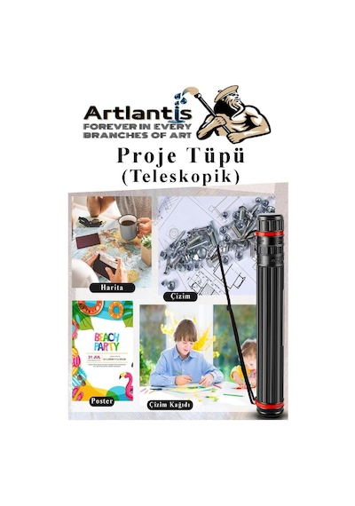 Proje Tüpü Siyah Dar 1 Adet Teleskopik Bozuka Proje Tüpü İki Kademeli Teknik Çizim Çantası