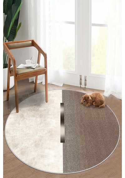 West Home Dijital Baskı Yıkanabilir Kaymaz Taban Leke Tutmaz Yuvarlak Mutfak Halısı Ve Salon Halısı Wh 559 Beige Yuvarlak