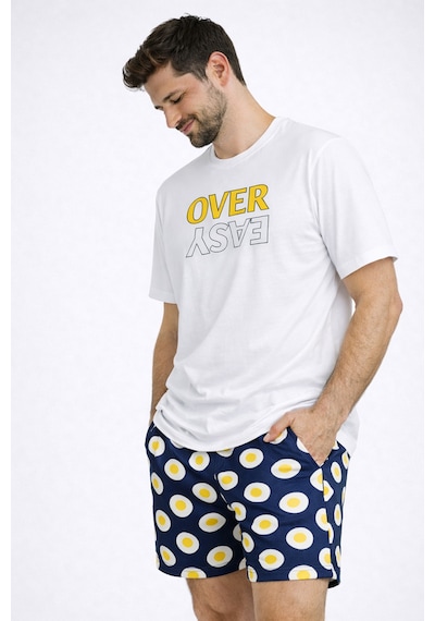 Erkek Pamuklu Baskılı Cepli Şortlu Pijama Takımı Ke77629 Sarı