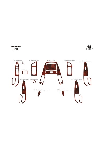 Hyundai İ30 Torpido Kaplama 2008 18 Parça Maun