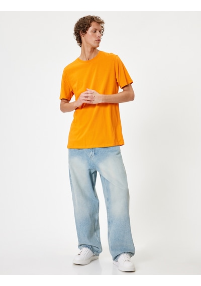 Koton Basic Tişört Slim Fit Bisiklet Yaka Kısa Kollu Turuncu 4sam10842hk Turuncu