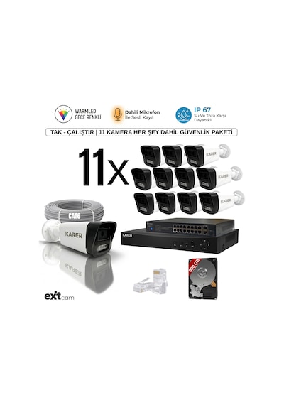 11'li Ip-5mp-poeli-sesli -gece Renkli- Su Geçirmez- Full Hd-500gb-güvenlik Kamera Seti