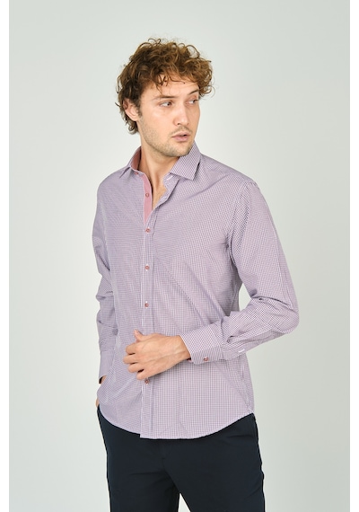De Leone Erkek Slim Fit Ekoseli Uzun Kollu %100 Pamuk Gömlek 2060 Bordo Bordo