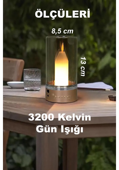 Astec Lüks Şarjlı El Hareketli Led Mum Masa Gece Lambası Dimlenebilir 3200k Gün Işığı Altın