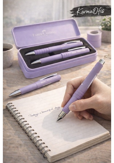 Faber-castell Poly Mat Yazım Seti Mor Lavanta Dolma Kalem & Xb Tükenmez Kalem + Metal Kutu Diğer