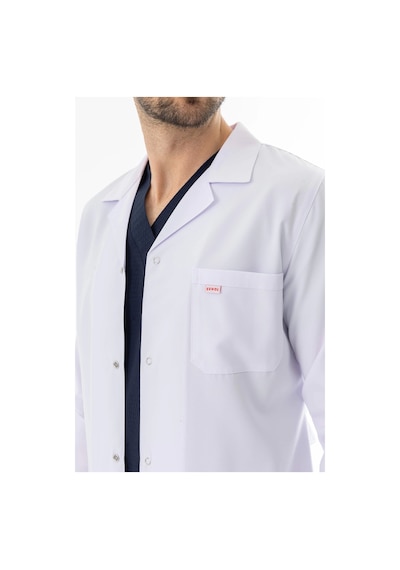 Spor Yaka Uzun Boy Erkek Doktor Önlüğü Alpaka Kumaş Beyaz Beo102 Beyaz