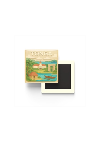 Tonga - Tonga - Paper Cut Art - Baskılı Buzdolap Magneti Kare - 9x9 Cm