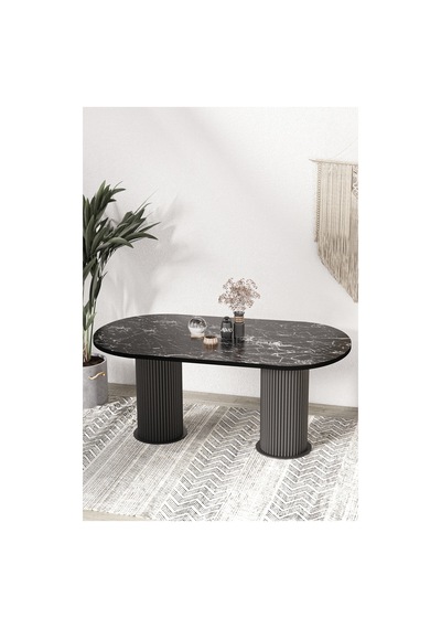 Avvio Brita Ptt Lake Mdf Beyaz Ayakli 80x140 Mutfak Masasi Yemek Masasi Siyah Mermer