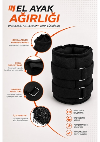 Spor Byfit 3 Kg x 2 Adet Siyah El veya Ayak Bileği Ağırlığı Siyah
