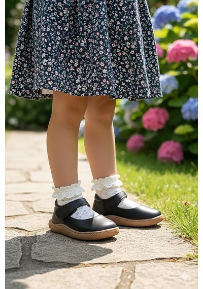 Kiko Kids Lida %100 Deri Günlük Kız Bebek Babet Ayakkabı Siyah