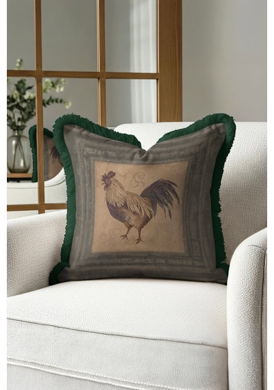 Retro Tavuk Figürlü Saçaklı Yastık Kılıfı - Country Vintage Haki Yeşil Püsküllü Kırlent Kılıfı Pastel Göl Yeşil Retro Tavuk Figürlü Saçaklı Yastık Kılıfı - Country Vintage Haki Yeşil Püsküllü Kırlent Kılıfı Pastel Göl Yeşil