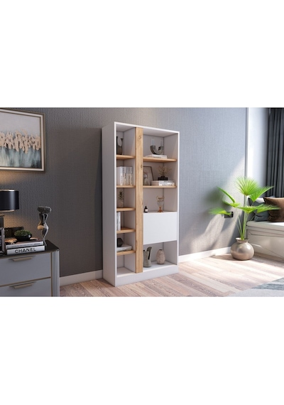 Lotus Kitaplık Kapaklı 160 Cm Atlantik Çam - Beyaz