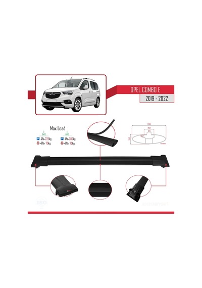 Opel Combo E 2019-2022 Arası İle Uyumlu Fly Model Ara Atkı Tavan Barı Siyah 3 Adet Bar