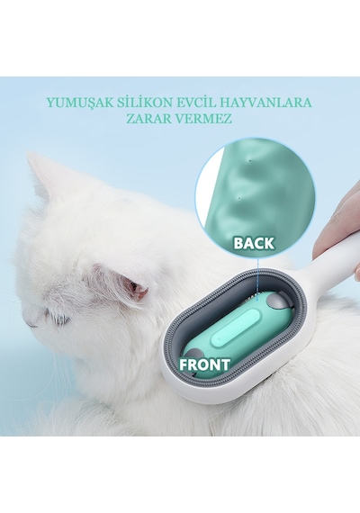 Çift Taraflı Kedi Köpek Tarağı Masaj Etkili Buharlı Kedi Fırçası Su Hazneli Tüy Toplayacı Tarak