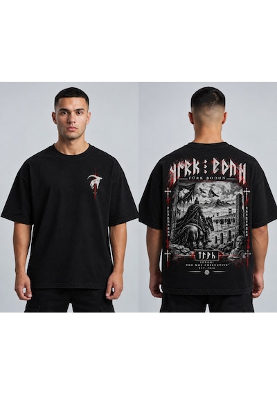 Themgscollective The Mgs Collective Türk Bodun Oversize Baskılı Unisex Siyah T-shirt 01-siyah