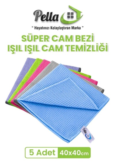 5'li Süper Mikrofiber Cam Bezi 40x40 Cm Evinizdeki Yeni Temizlik Yardımcınız Mavi-gri-pembe-yeşil-mor