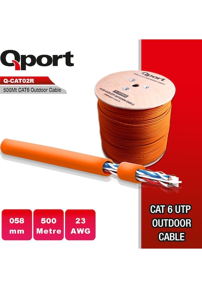 Qport Cat6 Utp 23Awg Turuncu 500M Outdoor Makaralı Kablo Q-Cato2