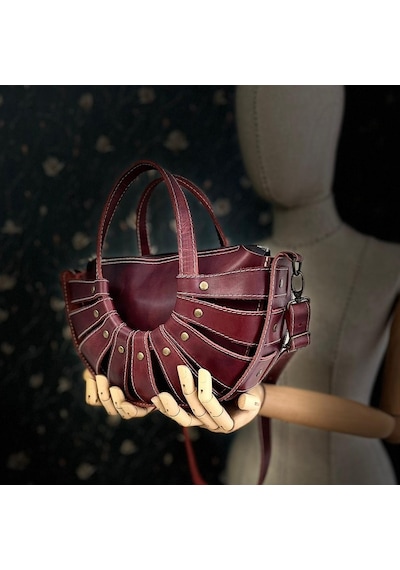 Carıdea El Yapımı Hakiki Deri Bayan Çanta, Clutch, El Omuz Çantası V89 Açık Bordo
