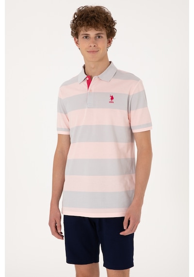 U.S. Polo Assn. Erkek Regular Fit Pudra Polo Yaka Çizgili Tişört 50306827-VR042