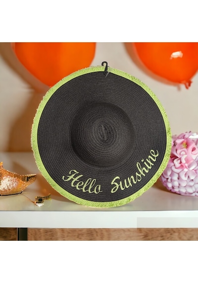 Kadın Hasır Plaj Şapkası Natural Black Sute Bucket Hat Plaj Havuz Siyah