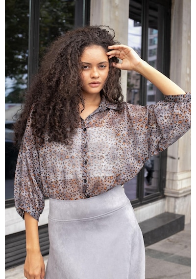Jument Kadın Yakalı Düşük Omuzlu Salaş Gömlek-siyah Simli Siyah Simli