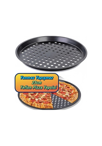 23 Cm Delikli Teflon Pizza Tepsisi Yanmaz Yapışmaz Fırın Kabı Fırın Tepsisi Siyah