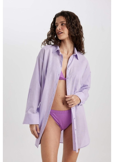 DeFacto Regular Fit Pamuklu Plaj Gömleği-Fall in Love W8241AZ24SMPR33 Mor
