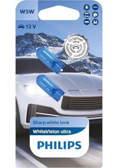 Philips W5w Whitevision Ultra 12v Beyaz Park & Plaka Ampulü 2'li