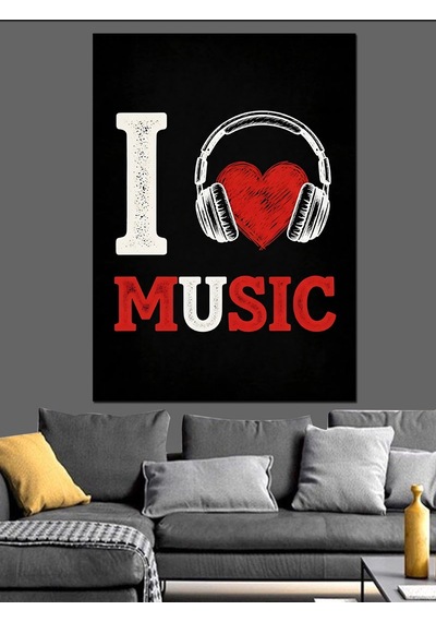 Ahşap Tablo Müzik Sever Kalp Kulaklık Logosu