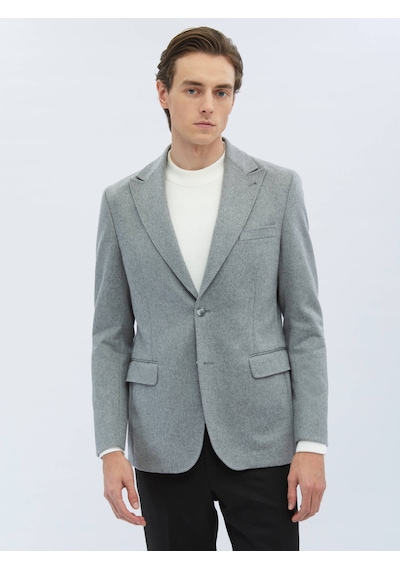 Kip Gri Düz Modern Fit Yün Karışımlı Ceket 6 Drop Gri