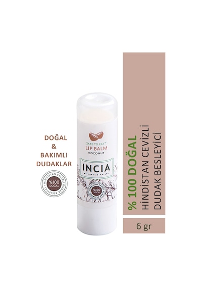 INCIA %100 Doğal Dudak Besleyici Hindistan Cevizi Bitkisel Nemlendirici Dudak Bakım Kremi 6 G