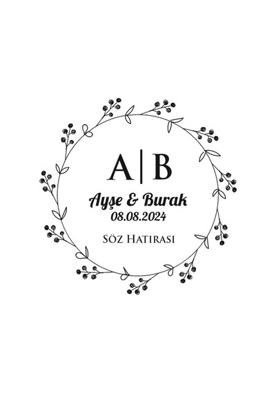 Şık Kenarlı Dikdörtgen Mühür Kına Nişan Düğün 3x3 Cm Özel Etiket / 50 Adet Sticker Beyaz