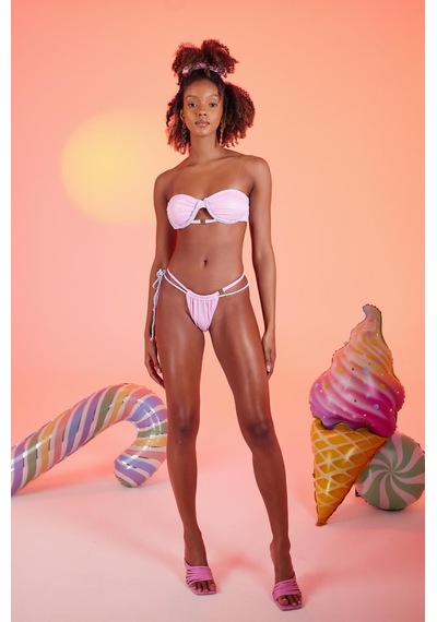 Holly Lolly Özel Yapım Parlak Kumaşlı Premium Mia Bikini Üstü Pembe