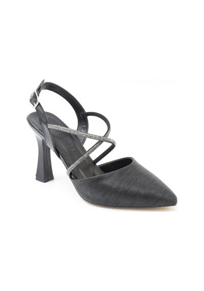 Nesilshoes Nesil Shoes Tam 182 Siyah Simli Topuklu Kadın Sandalet