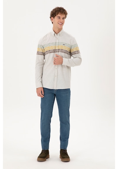U.s. Polo Assn. Erkek Ekru Gömlek Desenli 50296600-vr019 Ekru