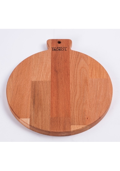 İroko L Doğal Kayın Ahşap Yuvarlak Kesme Tahtası 25x28,5 Cm Saplı, El Yapımı, Premium Kalite Ahşap