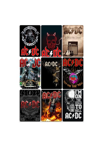 Metallica-ac Dc Grubu Desenli Tasarım Mini 9' Lu Fotokart Seti