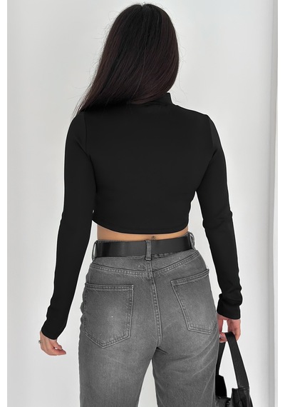 Kadın Fermuarlı Crop Ceket Dinamik & Modern Stil Siyah