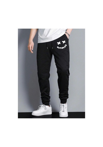 Tarzsokak Expression Print Drawstring Waist Eşofman Altı Siyah