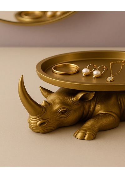 Dekoratif Tasarım Gold Gergedan Sunum Not Pratik Gereç Vegan Üretim 14 X 14 Cm