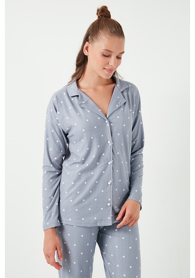 Lela Streç Standart Fit Düğmeli Bayan Pijama Takımı 60956601 Gri
