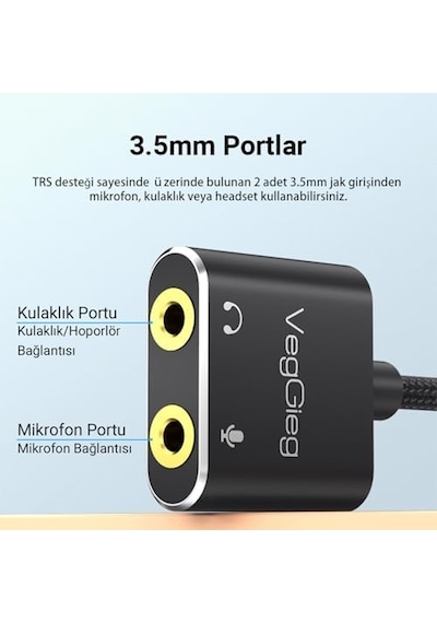 Type-c Ses Kartı 3.5mm Kulaklık Ve Mikrofon Girişli
