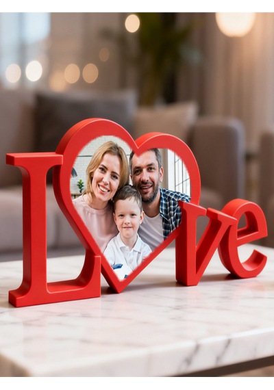 Love Yazılı 3d Fotoğraf Çerçevesi - Sevgililer Günü Hediyesi