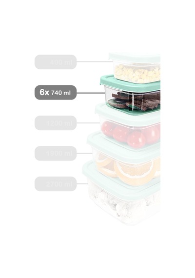 Meleni Home 6 Adet Dikdörtgen Erzak Saklama Kabı Mikrodalgaya Uygun Düzenleyici Organizer 740 ML Yeşil