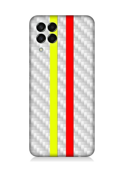 Samsung Galaxy M33 Uyumlu Silikon Kılıf Sarı Kırmızı Metal Motif
