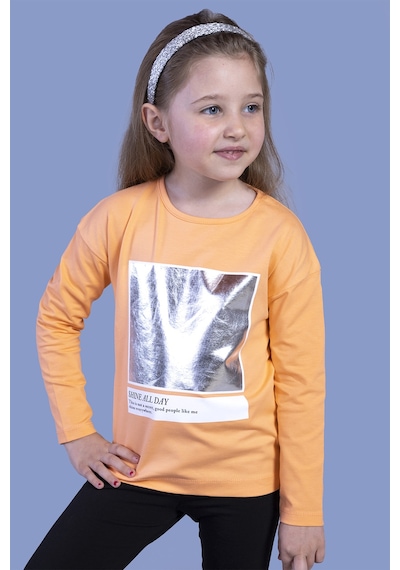 Toontoy Kids Toontoy Kız Çocuk Varak Baskılı Tişört Turuncu
