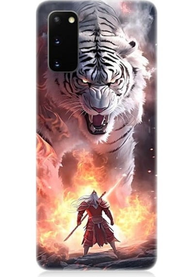 Samsung Galaxy S20 Plus Uyumlu Beyaz Kaplan Ve Samuray Desenli Silikon Kılıf